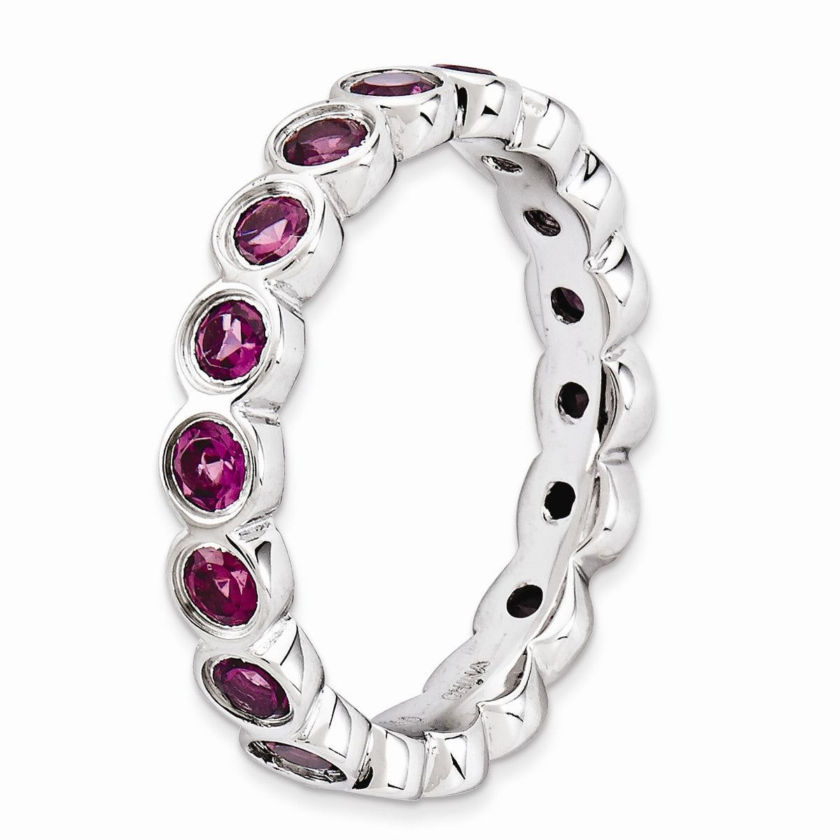 Alternate view of the Sterling Silver Stackable Bezel Set Rhodolite Garnet 3.5mm Band by The Black Bow Jewelry Co.