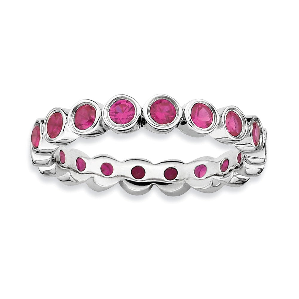 Sterling Silver Stackable Faceted Created Ruby 3.5mm Band, Item R9015 by The Black Bow Jewelry Co.