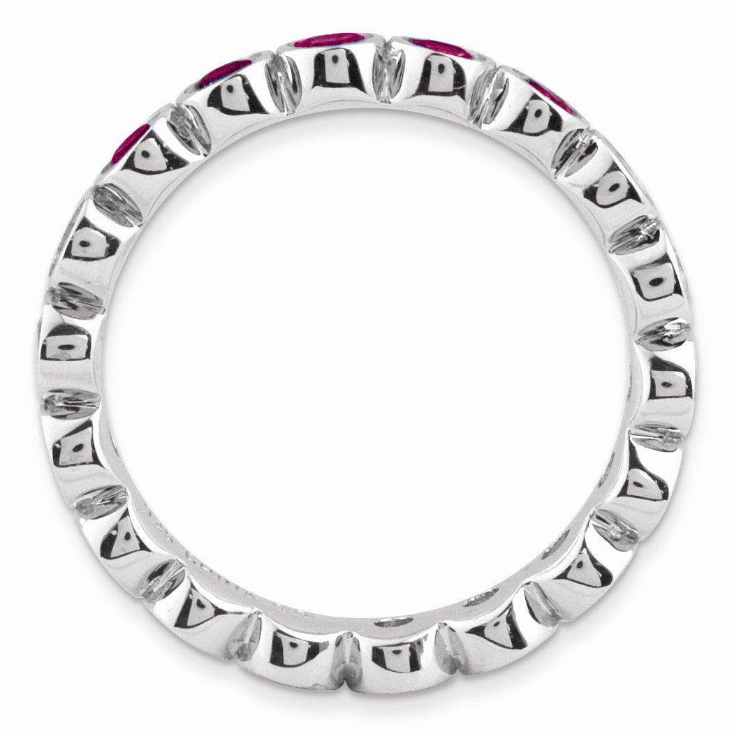 Alternate view of the Sterling Silver Stackable Faceted Created Ruby 3.5mm Band by The Black Bow Jewelry Co.
