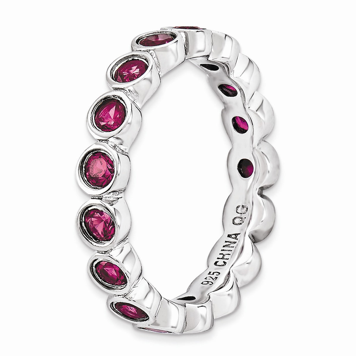 Alternate view of the Sterling Silver Stackable Faceted Created Ruby 3.5mm Band by The Black Bow Jewelry Co.