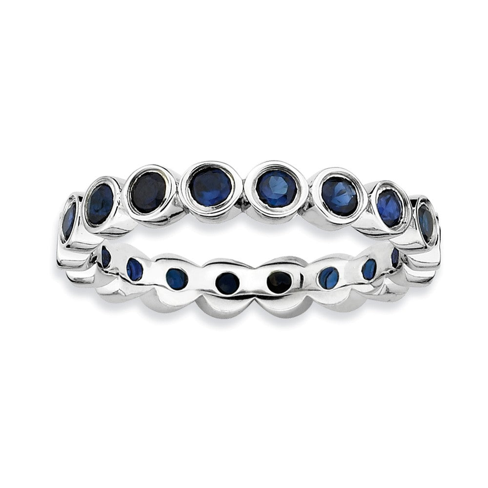 Sterling Silver Stackable Bezel Set Created Sapphire 3.5mm Band, Item R9017 by The Black Bow Jewelry Co.
