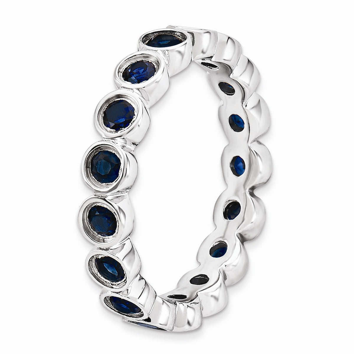 Alternate view of the Sterling Silver Stackable Bezel Set Created Sapphire 3.5mm Band by The Black Bow Jewelry Co.
