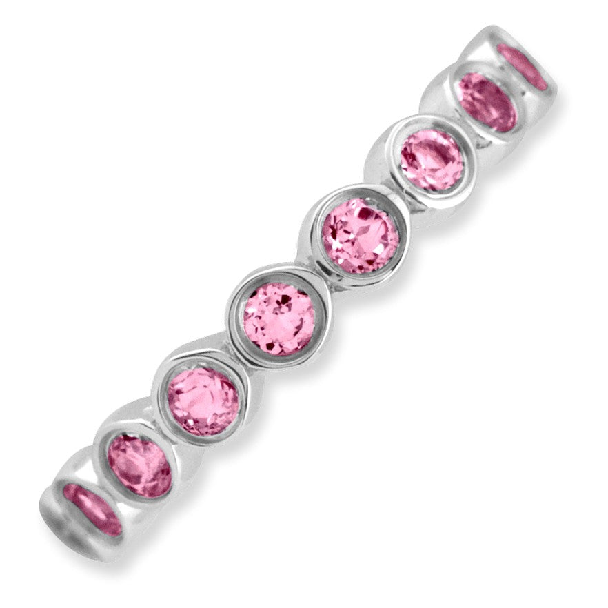 Alternate view of the Sterling Silver Stackable Bezel Set Pink Tourmaline 3.5mm Band, Size 5 by The Black Bow Jewelry Co.
