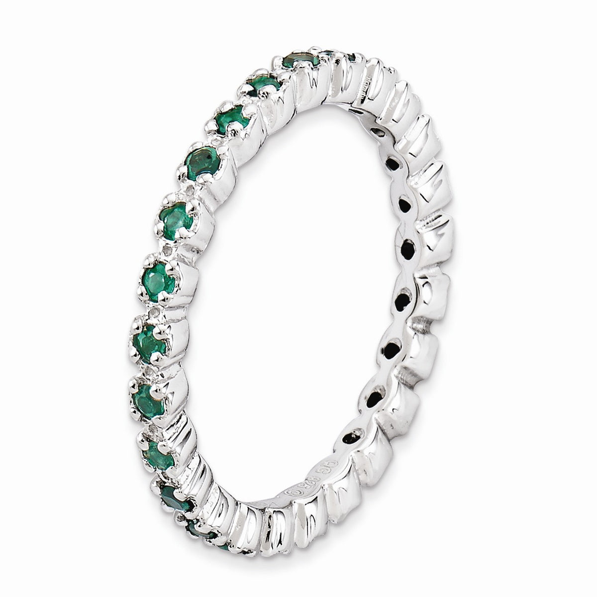 Alternate view of the 2.25mm Sterling Silver Stackable Created Emerald Prong Set Band, Sz 5 by The Black Bow Jewelry Co.