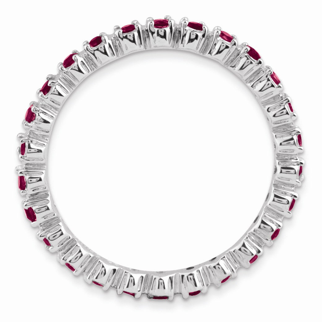 Alternate view of the Sterling Silver Stackable Prong Set Created Ruby 2.25mm Band by The Black Bow Jewelry Co.