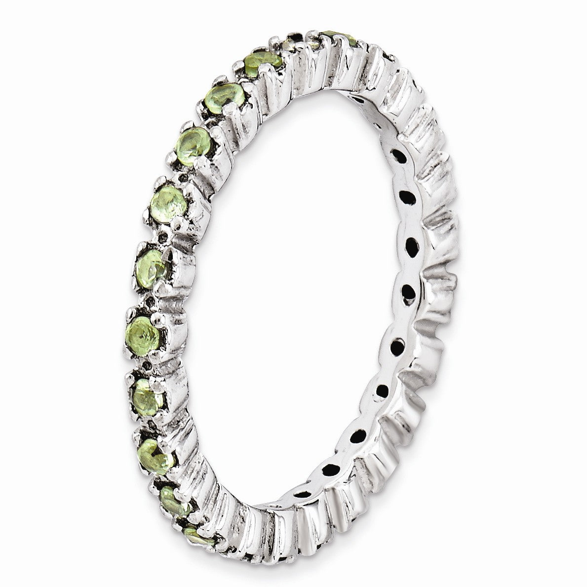 Alternate view of the 2.25mm Rhodium Plated Sterling Silver Stackable Peridot Band, Size 5 by The Black Bow Jewelry Co.