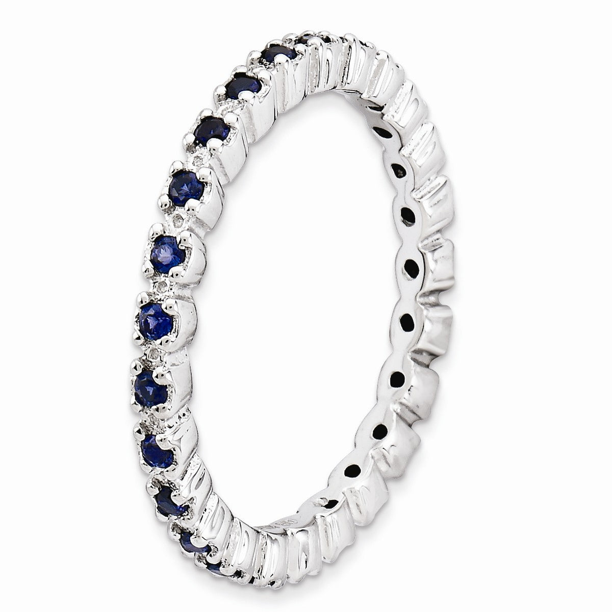 Alternate view of the 2.25mm Silver Stackable Created Sapphire Band by The Black Bow Jewelry Co.
