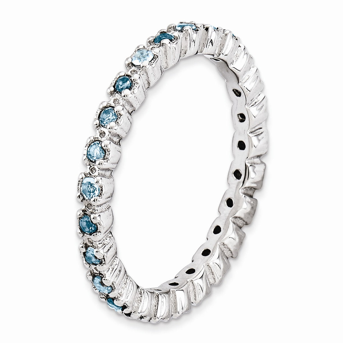Alternate view of the 2.25mm Silver Stackable Blue Topaz Band by The Black Bow Jewelry Co.