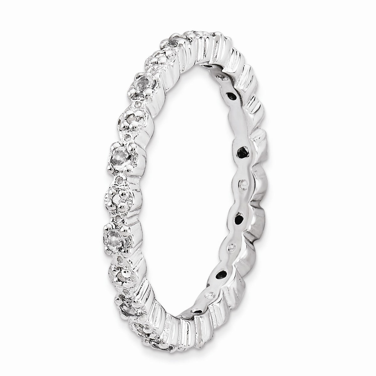 Alternate view of the 2.25mm Stackable White Topaz and .04 Ctw HI/I3 Diamond Silver Band by The Black Bow Jewelry Co.