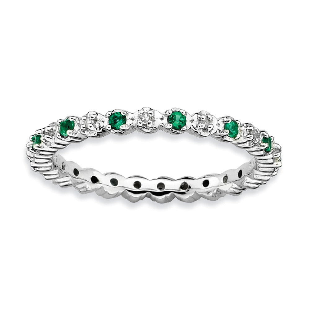 2.25mm Stackable Created Emerald & .04 Ctw HI/I3 Diamond Silver Band, Item R9033 by The Black Bow Jewelry Co.