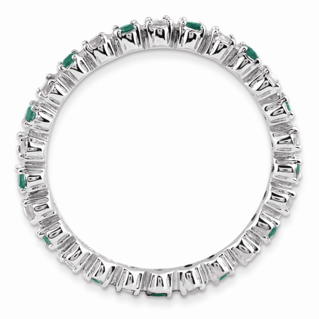 Alternate view of the 2.25mm Stackable Created Emerald & .04 Ctw HI/I3 Diamond Silver Band by The Black Bow Jewelry Co.