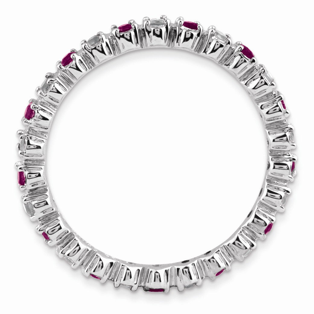 Alternate view of the 2.25mm Stackable Rhodolite Garnet & .04 Ctw HI/I3 Diamond Silver Band by The Black Bow Jewelry Co.