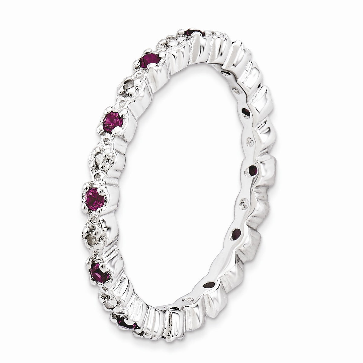 Alternate view of the 2.25mm Stackable Rhodolite Garnet & .04 Ctw HI/I3 Diamond Silver Band by The Black Bow Jewelry Co.