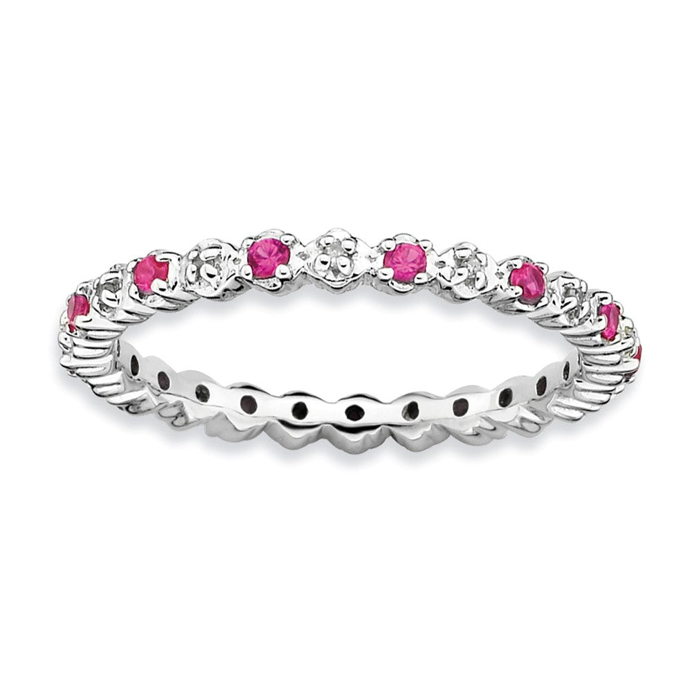 2.25mm Created Ruby & .04 Cttw Diamond Sterling Silver Stack Band, Item R9035 by The Black Bow Jewelry Co.