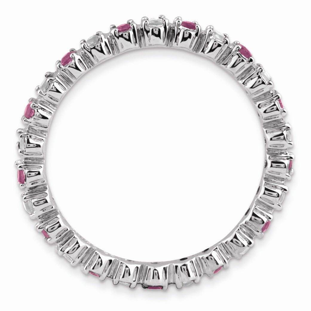 Alternate view of the 2.25mm Created Ruby & .04 Cttw Diamond Sterling Silver Stack Band by The Black Bow Jewelry Co.