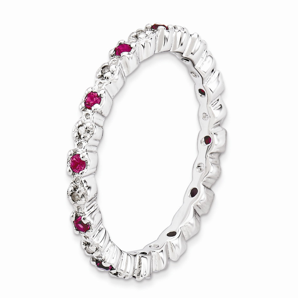 Alternate view of the 2.25mm Created Ruby & .04 Cttw Diamond Sterling Silver Stack Band by The Black Bow Jewelry Co.