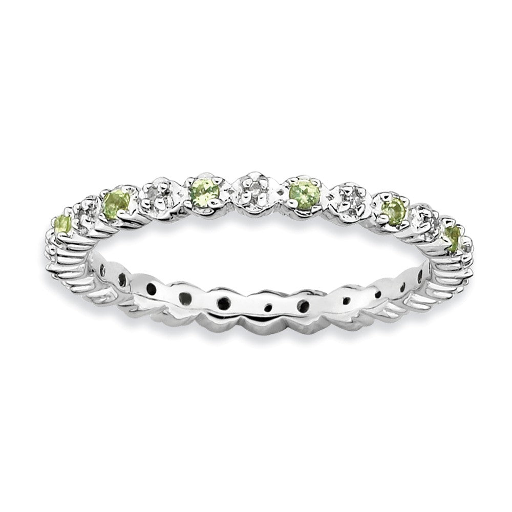 2.25mm Stackable Peridot & .04 Ctw HI/I3 Diamond Silver Band, Item R9036 by The Black Bow Jewelry Co.