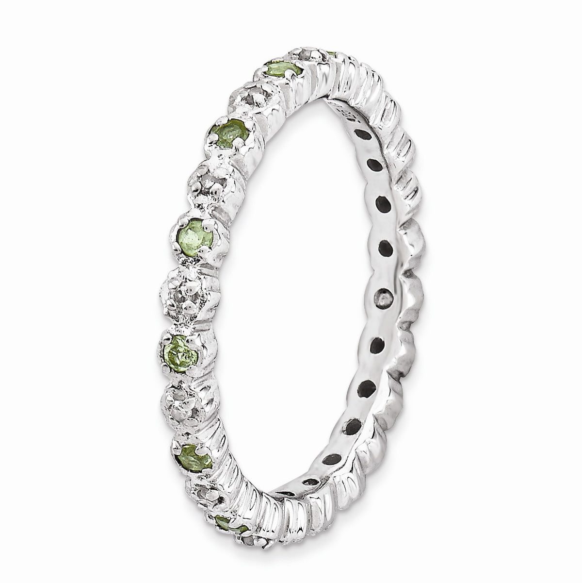 Alternate view of the 2.25mm Stackable Peridot & .04 Ctw HI/I3 Diamond Silver Band, Size 5 by The Black Bow Jewelry Co.