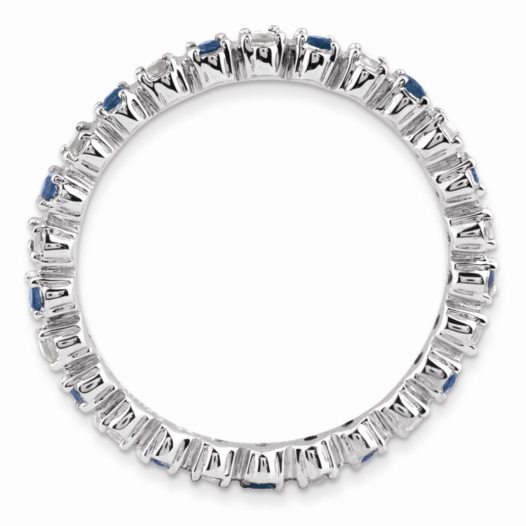 Alternate view of the 2.25mm Stackable Created Sapphire & .04 Ctw HI/I3 Diamond Silver Band by The Black Bow Jewelry Co.