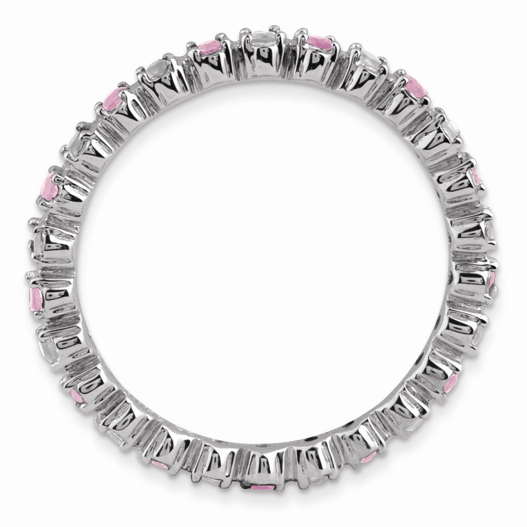 Alternate view of the 2.25mm Stackable Pink Tourmaline & .04Ctw HI/I3 Diamond Silver Band by The Black Bow Jewelry Co.
