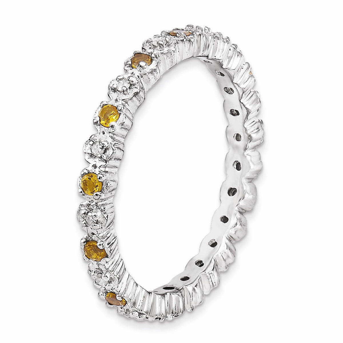 Alternate view of the 2.25mm Stackable Citrine & .04 Ctw HI/I3 Diamond Silver Band by The Black Bow Jewelry Co.