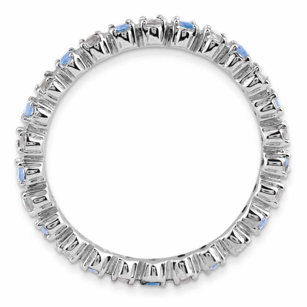 Alternate view of the 2.25mm Stackable Blue Topaz & .04 Ctw HI/I3 Diamond Silver Band by The Black Bow Jewelry Co.
