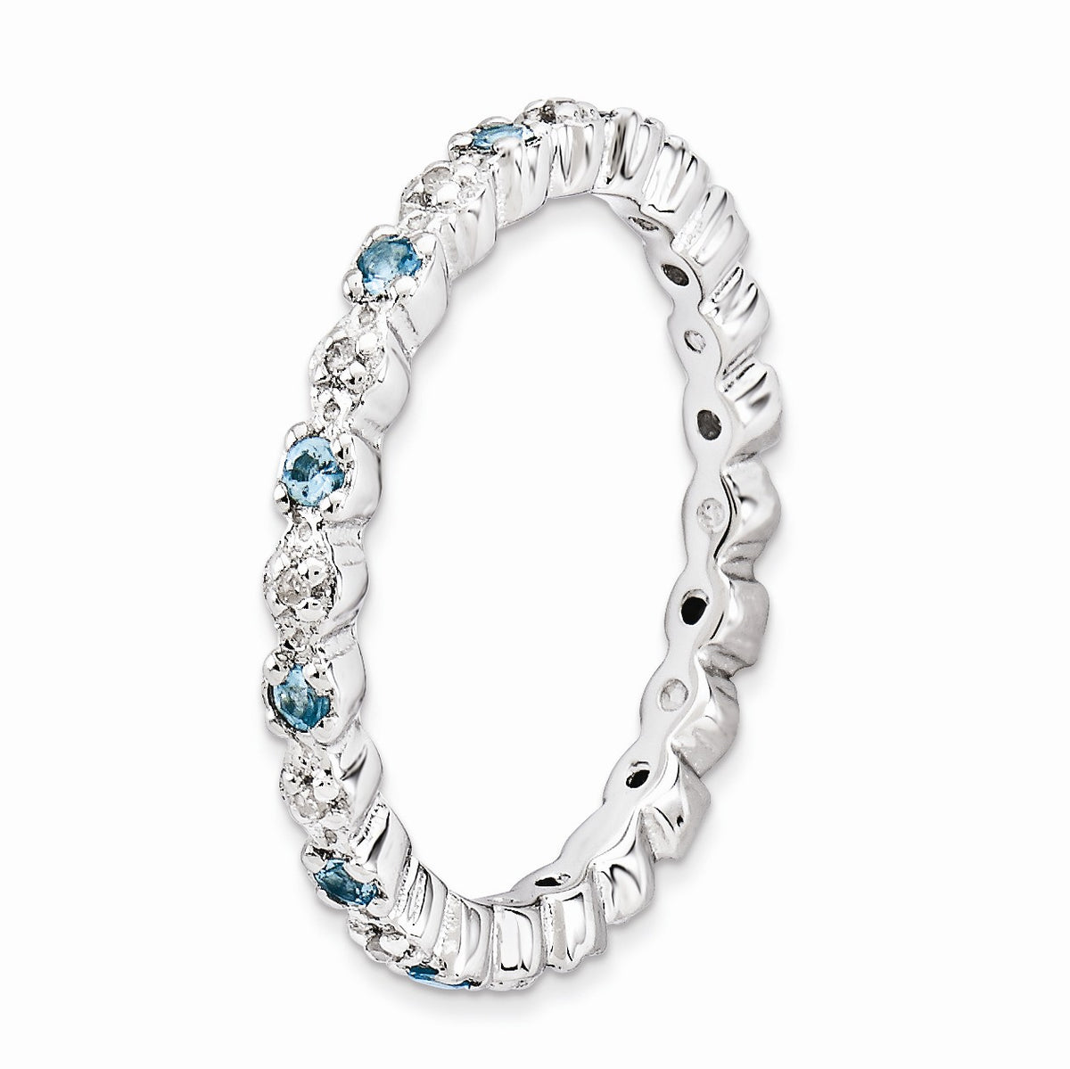 Alternate view of the 2.25mm Stackable Blue Topaz & .04 Ctw HI/I3 Diamond Silver Band by The Black Bow Jewelry Co.