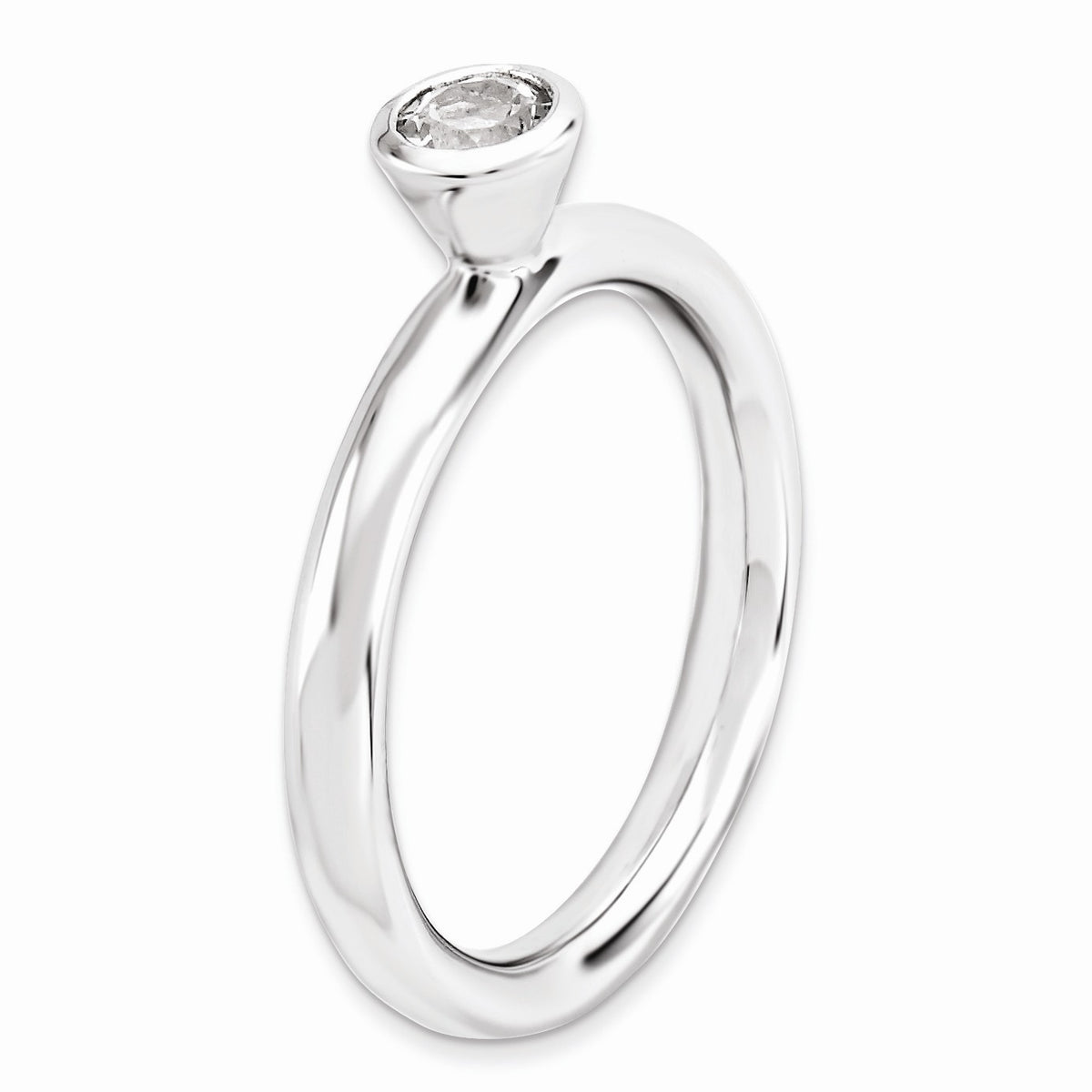 Alternate view of the Stackable High Profile 4mm White Topaz Silver Ring, Size 5 by The Black Bow Jewelry Co.