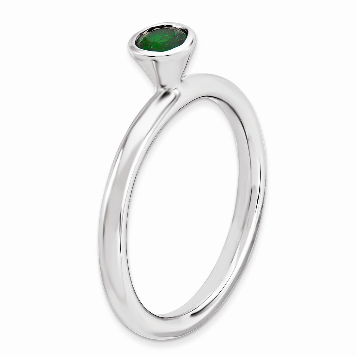 Alternate view of the Stackable High Profile 4mm Created Emerald Silver Ring by The Black Bow Jewelry Co.