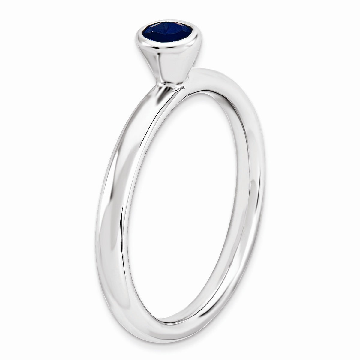 Alternate view of the Stackable High Profile 4mm Created Sapphire Silver Ring by The Black Bow Jewelry Co.