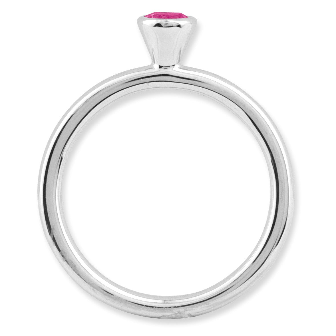 Alternate view of the Stackable High Profile 4mm Pink Tourmaline Silver Ring by The Black Bow Jewelry Co.