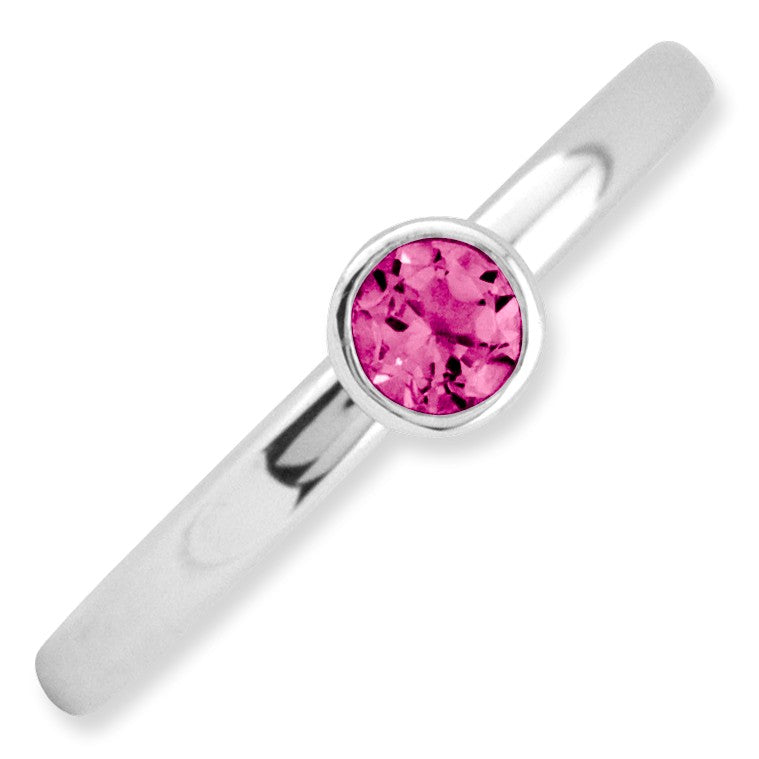 Alternate view of the Stackable High Profile 4mm Pink Tourmaline Silver Ring, Size 5 by The Black Bow Jewelry Co.