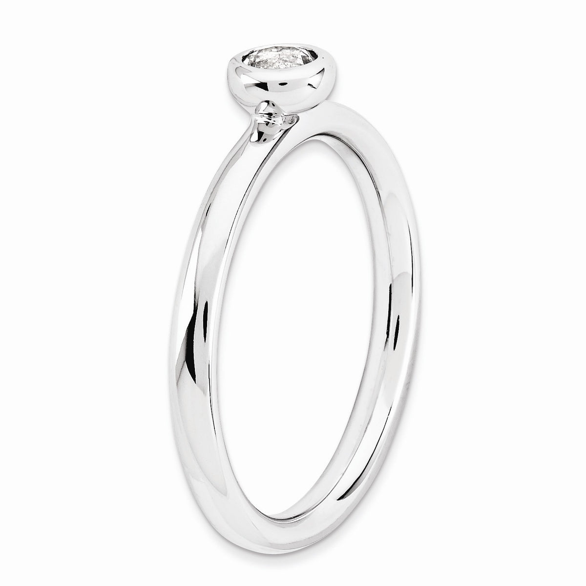 Alternate view of the Stackable Low Profile 4mm White Topaz Silver Ring, Size 5 by The Black Bow Jewelry Co.