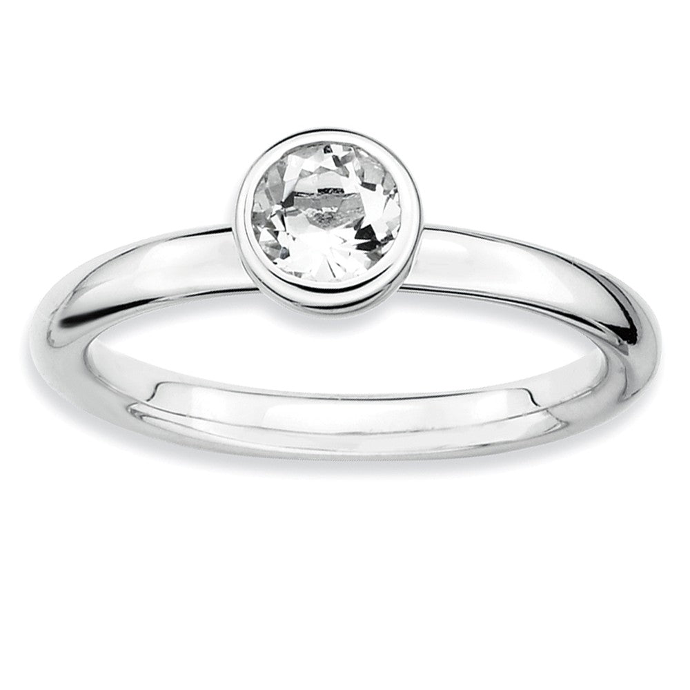 Stackable Low Profile 5mm White Topaz Silver Ring, Item R9064 by The Black Bow Jewelry Co.