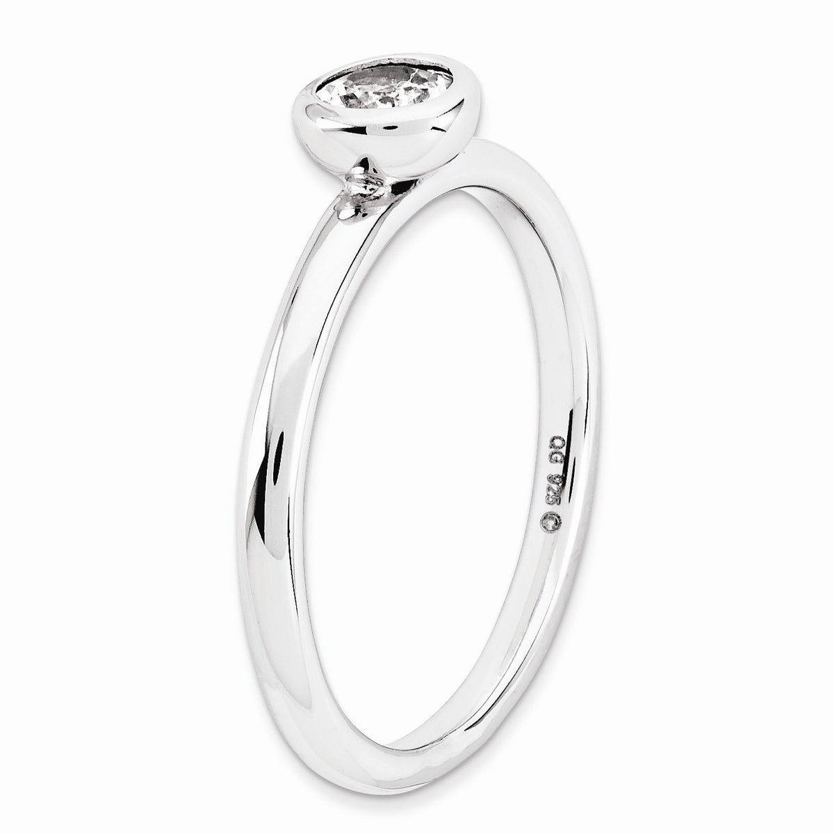 Alternate view of the Stackable Low Profile 5mm White Topaz Silver Ring, Size 5 by The Black Bow Jewelry Co.