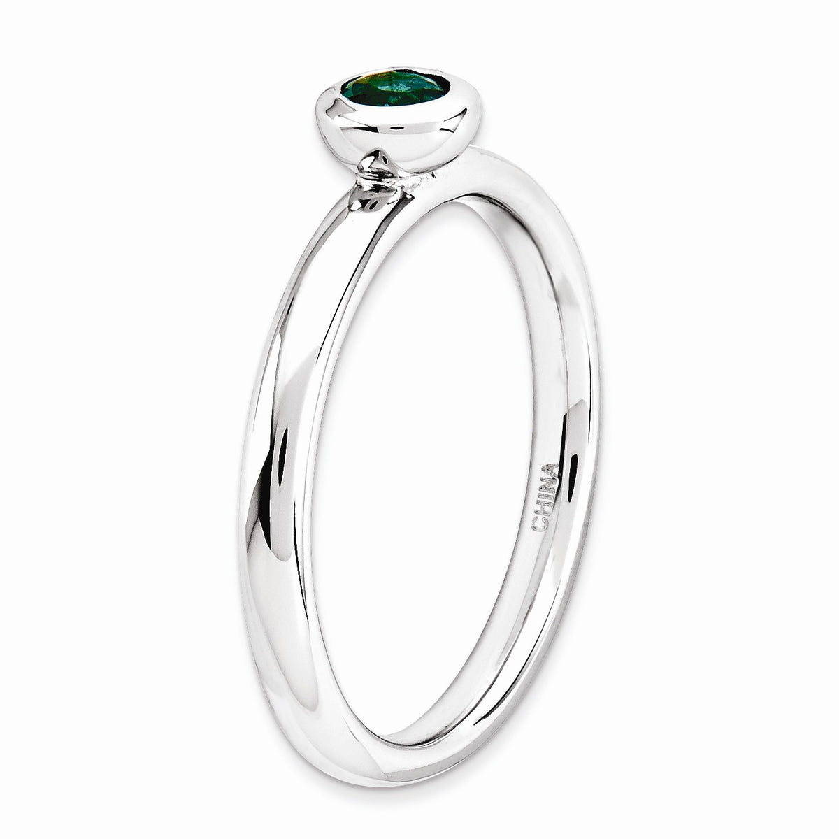 Alternate view of the Stackable Low Profile 4mm Created Emerald Silver Ring, Size 5 by The Black Bow Jewelry Co.