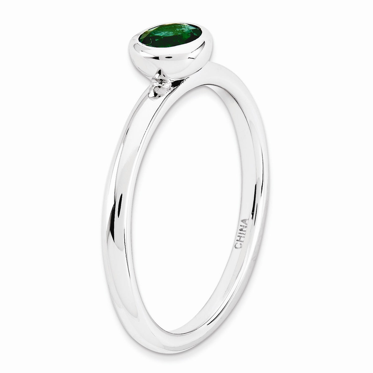 Alternate view of the Stackable Low Profile 5mm Created Emerald Silver Ring by The Black Bow Jewelry Co.