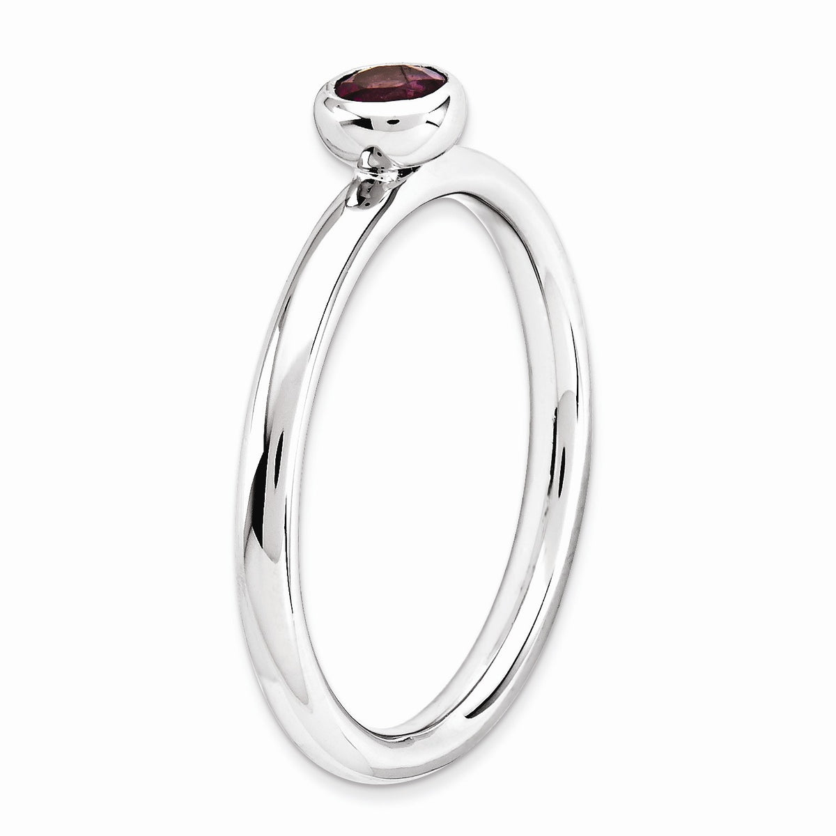 Alternate view of the Stackable Low Profile 4mm Rhodolite Garnet Silver Ring, Size 5 by The Black Bow Jewelry Co.