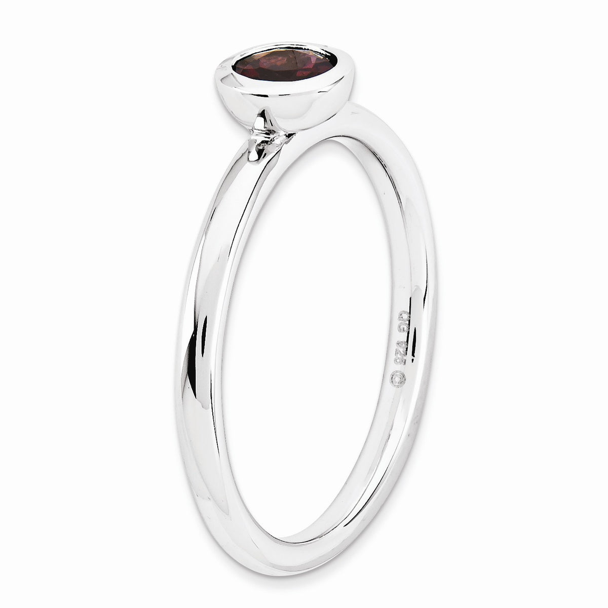 Alternate view of the Stackable Low Profile 5mm Rhodolite Garnet Silver Ring, Size 5 by The Black Bow Jewelry Co.
