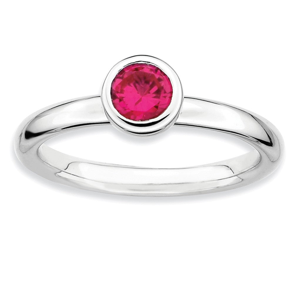 Stackable Low Profile 5mm Created Ruby Sterling Silver Ring, Item R9070 by The Black Bow Jewelry Co.