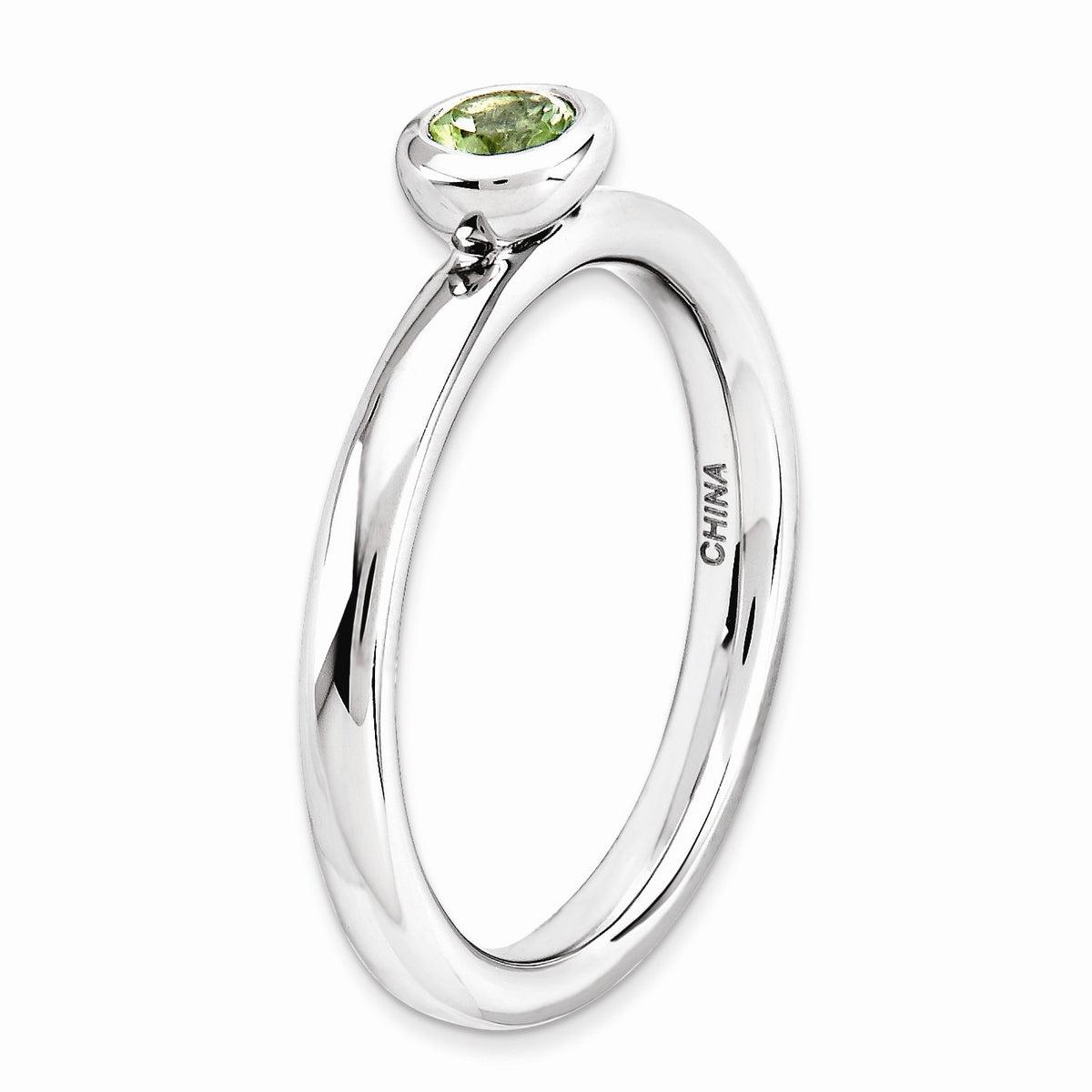 Alternate view of the Stackable Low Profile 4mm Peridot Silver Ring, Size 5 by The Black Bow Jewelry Co.