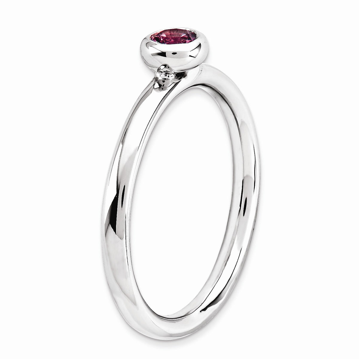 Alternate view of the Stackable Low Profile 4mm Pink Tourmaline Silver Ring, Size 5 by The Black Bow Jewelry Co.