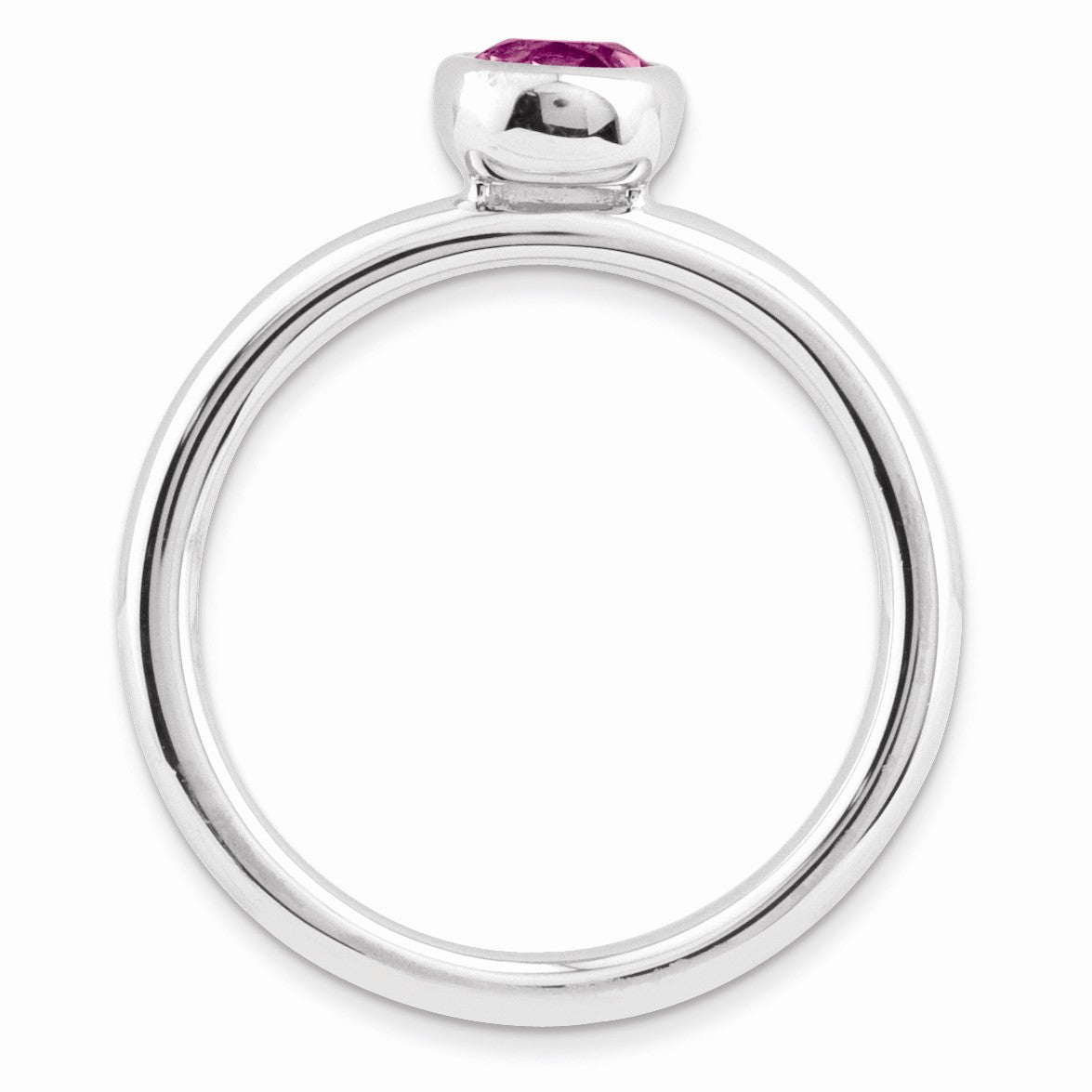 Alternate view of the Stackable Low Profile 5mm Pink Tourmaline Silver Ring by The Black Bow Jewelry Co.