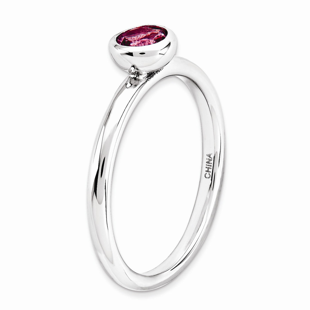 Alternate view of the Stackable Low Profile 5mm Pink Tourmaline Silver Ring, Size 5 by The Black Bow Jewelry Co.