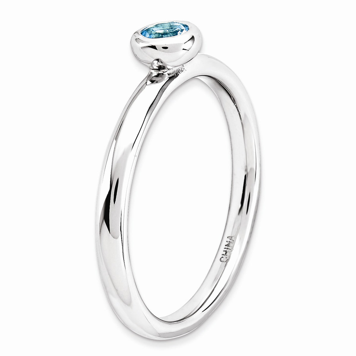 Alternate view of the Stackable Low Profile 4mm Blue Topaz Silver Ring, Size 5 by The Black Bow Jewelry Co.
