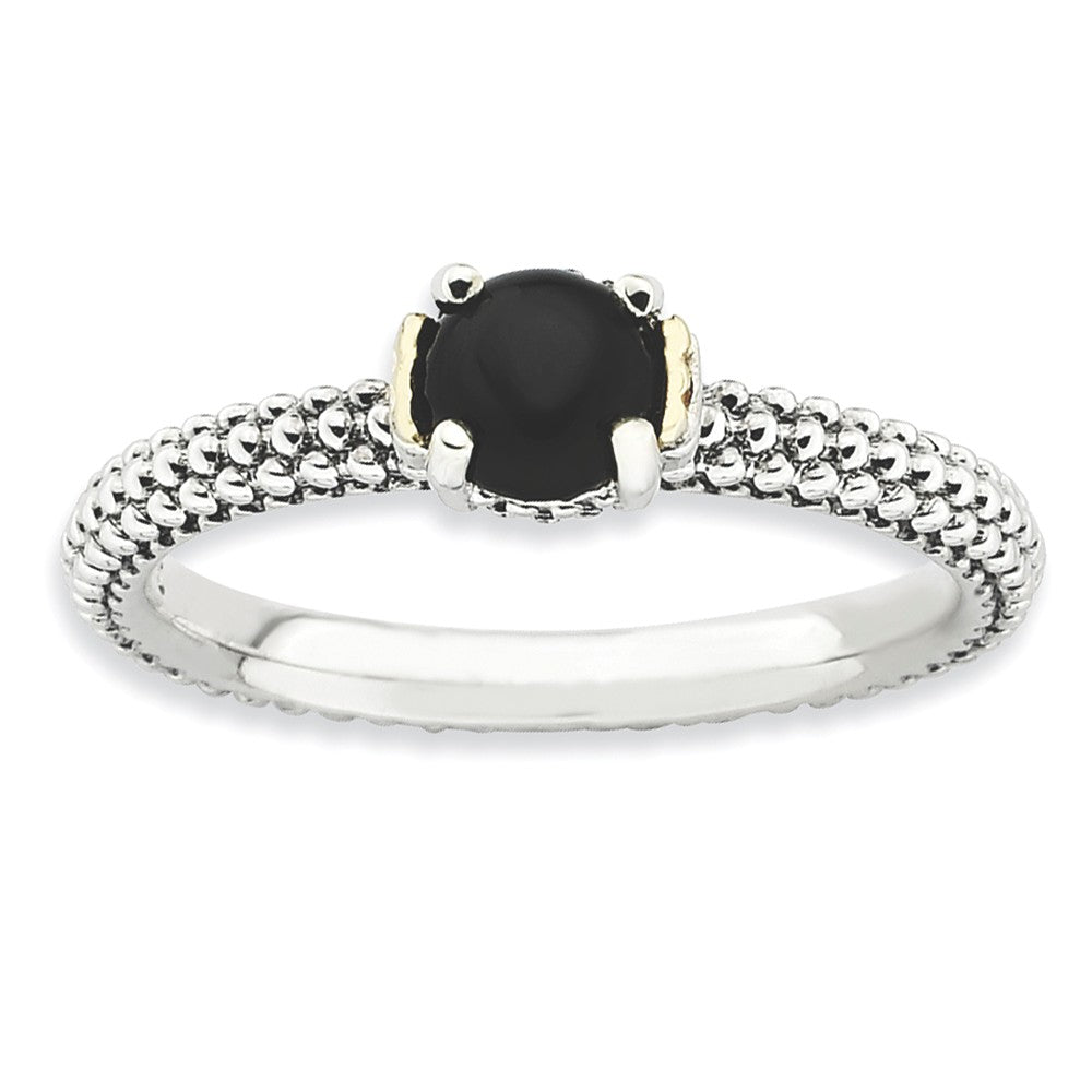 Antiqued Sterling Silver & 14K Gold Plated Stackable Onyx Ring, Item R9091 by The Black Bow Jewelry Co.