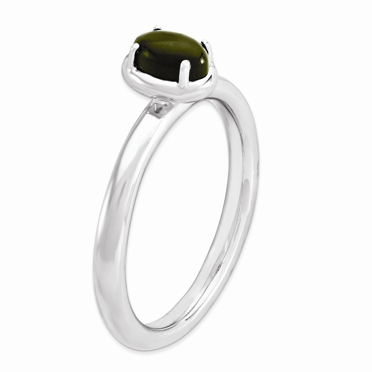 Alternate view of the Sterling Silver Stackable Oval Black Onyx Cabochon Ring, size 5 by The Black Bow Jewelry Co.