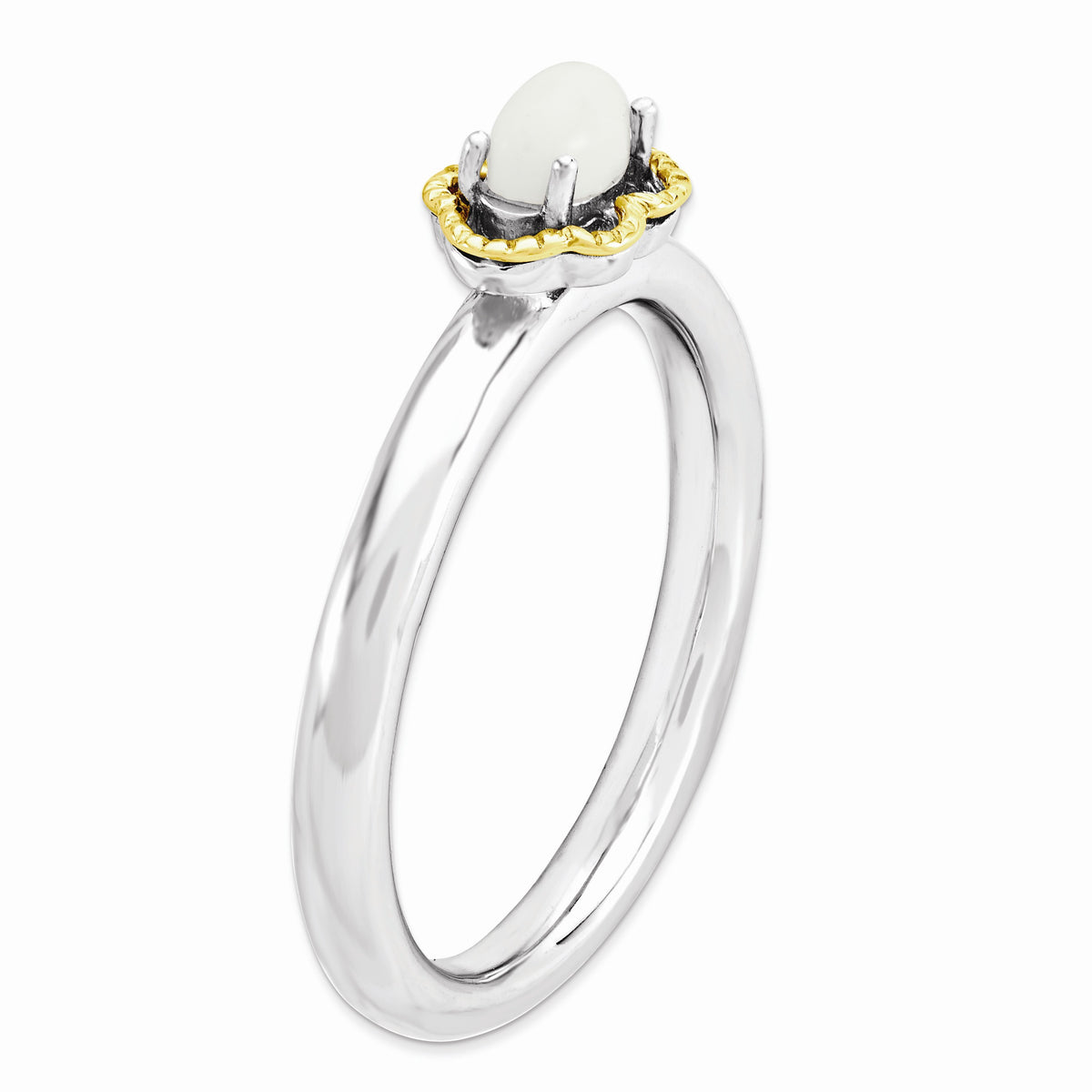 Alternate view of the Silver Stackable White Agate 2.25mm Ring, size 5 by The Black Bow Jewelry Co.
