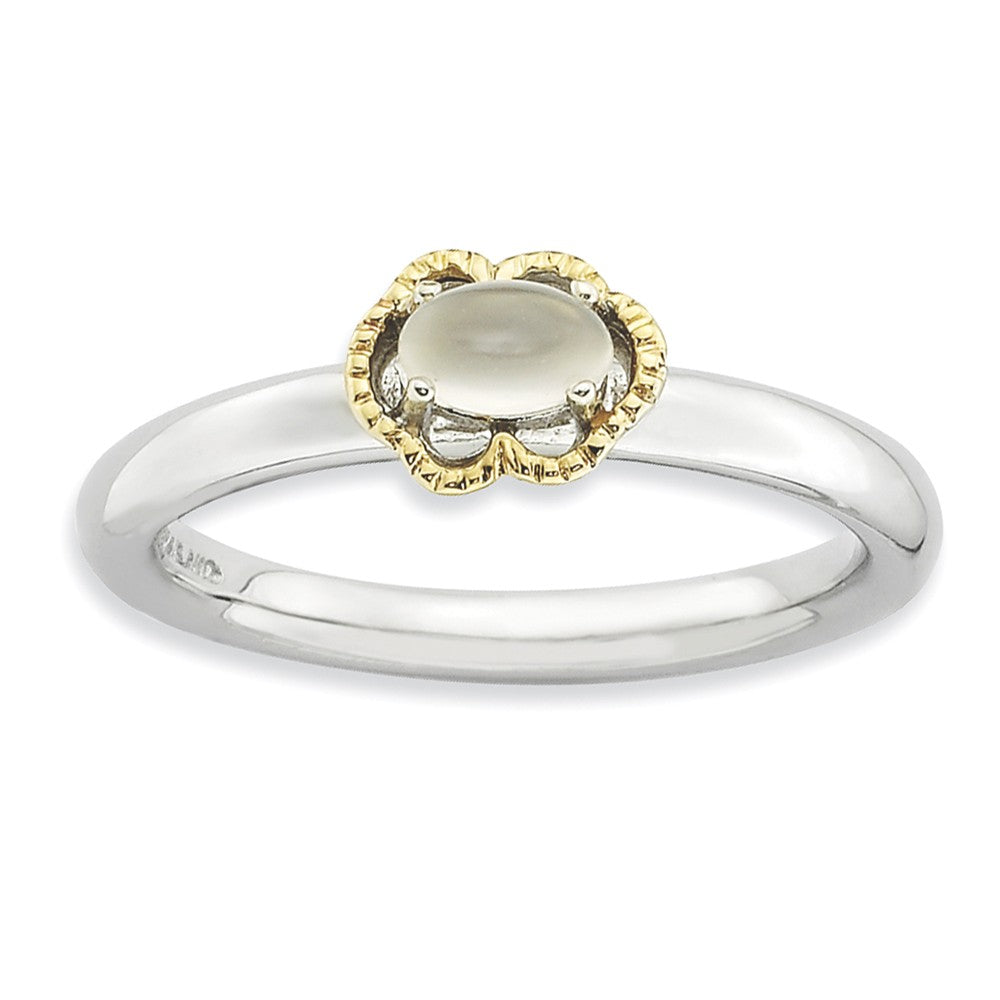 Sterling Silver & 14K Gold Plated Stackable Moonstone Ring, Item R9105 by The Black Bow Jewelry Co.