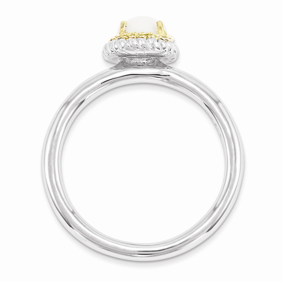 Alternate view of the Sterling Silver & 14K Gold Plated Stackable White Agate Ring by The Black Bow Jewelry Co.